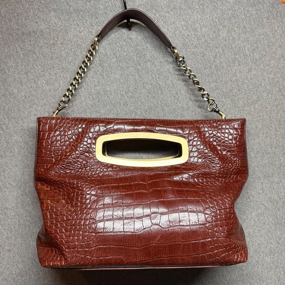 Liz Claiborne Handbags - Liz Claiborne Shoulder Bag Croc Embossed Chain Strap Large Clutch Bag Brown